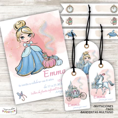 Kit imprimible Cenicienta acuarela y glitter - comprar online