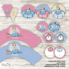 Kit imprimible Cenicienta acuarela y glitter
