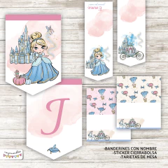 Kit imprimible Cenicienta acuarela y glitter - tienda online