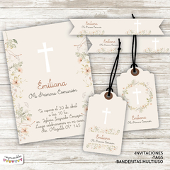 Kit imprimible Comunión o Bautismo con flores 2