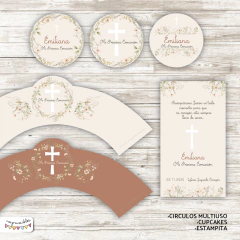 Kit imprimible Comunión o Bautismo con flores 2