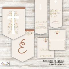 Kit imprimible Comunión o Bautismo con flores 2