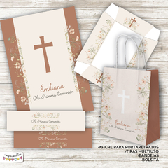 Kit imprimible Comunión o Bautismo con flores 2