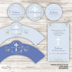 Kit imprimible Comunión o Bautismo con flores 3