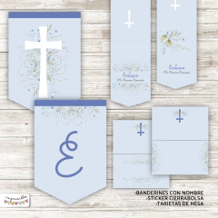 Kit imprimible Comunión o Bautismo con flores 3