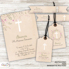 Kit imprimible Comunión o Bautismo con flores 4