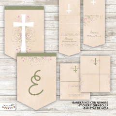Kit imprimible Comunión o Bautismo con flores 4