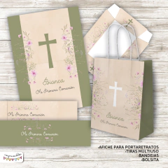 Kit imprimible Comunión o Bautismo con flores 4