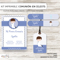 Kit imprimible Primera Comunión en Celeste