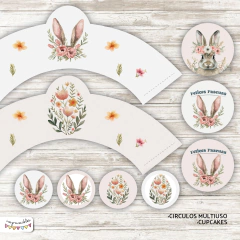 Kit Imprimible Desayuno Pascuas conejo con flores