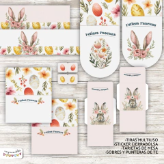 Kit Imprimible Desayuno Pascuas conejo con flores