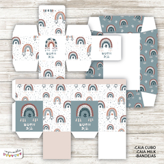 Kit Imprimible Desayuno Arcoiris BOHO - Opción celeste y rosa - Imprimibles