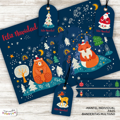 Kit imprimible Desayuno Navidad Animales en azul - comprar online