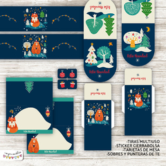 Kit imprimible Desayuno Navidad Animales en azul - Imprimibles