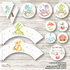 Kit Imprimible Dragones acuarela - comprar online