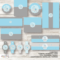 Kit Imprimible Elefantitos Baby Shower en celeste en internet