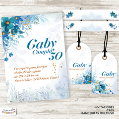 Kit imprimible Flores Acuarela en azul