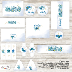 Kit imprimible Flores Acuarela en azul en internet