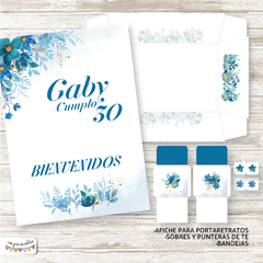Kit imprimible Flores Acuarela en azul - tienda online