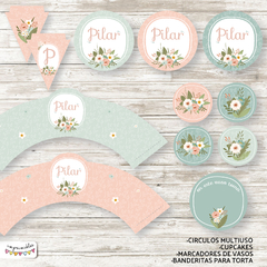 Kit Imprimible Flores Nórdicas en verde - comprar online