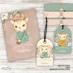 Kit Imprimible Gata Vintage