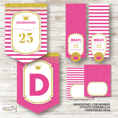 Kit Imprimible Glitter fuccia y oro - Imprimibles