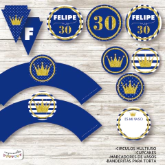 Kit Imprimible Glitter azul y oro - comprar online