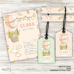 Kit imprimible Globos aerostáticos en rosa