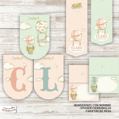 Kit imprimible Globos aerostáticos en rosa - Imprimibles