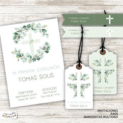 Kit Primera Comunión - Bautismo Hojas acuarela