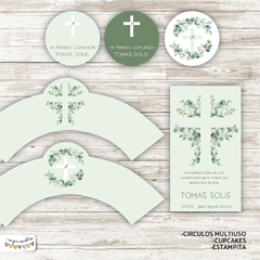 Kit Primera Comunión - Bautismo Hojas acuarela - comprar online