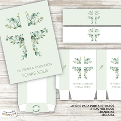 Kit Primera Comunión - Bautismo Hojas acuarela - Imprimibles