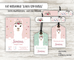 Kit imprimible Llama con flores