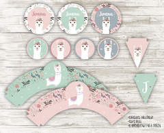 Kit imprimible Llama con flores - comprar online