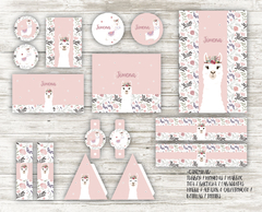 Kit imprimible Llama con flores en internet