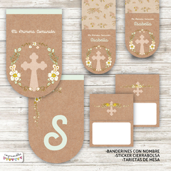 Kit Primera Comunión - Bautismo Manila con flores