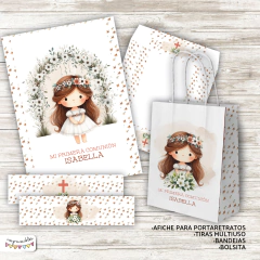 Kit Primera Comunión - Bautismo Nena acuarela 6 - Imprimibles
