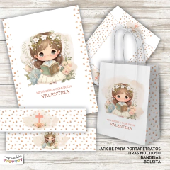 Kit Primera Comunión - Bautismo Nena acuarela 3 - Imprimibles