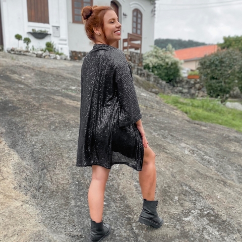 Quimono Preto Paetê com Faixa
