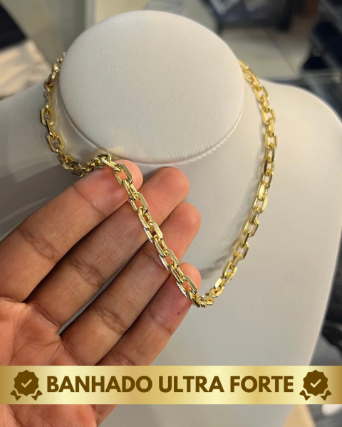 COLAR FEMININO CADEADO DE QUINA 6MM EM MOEDA ANTIGA COM BANHO ULTRA FORTE 18K