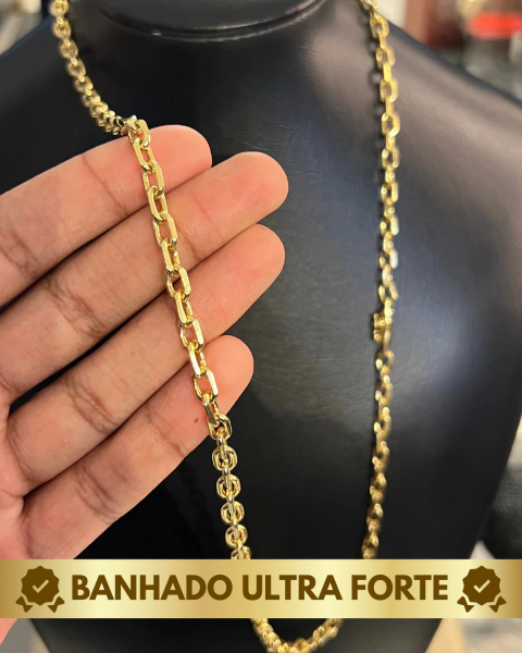 CORRENTE CADEADO DE QUINA 5MM EM MOEDA ANTIGA COM BANHO ULTRA FORTE 18k