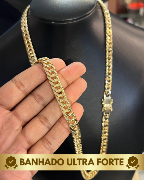 CORRENTE GRUMET 9MM EM MOEDA ANTIGA COM BANHO ULTRA FORTE 18K