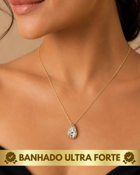 COLAR FEMININO MODELO GOTA COM BANHO ULTRA FORTE DE 15 CAMADAS DE OURO 18k