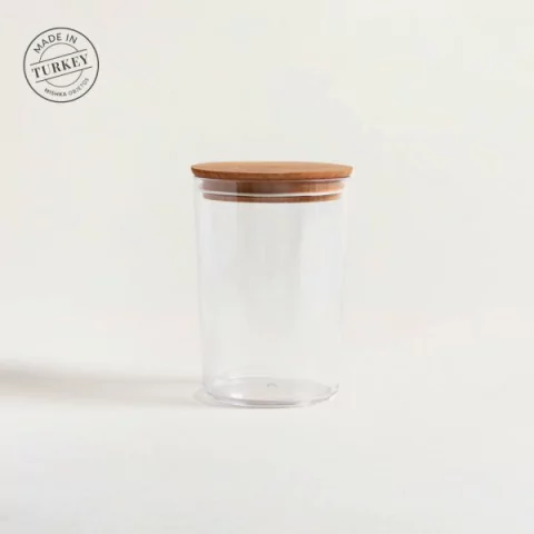 Frasco Contenedor de Acrílico con tapa de madera 900ml