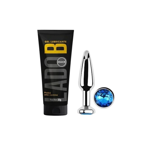 Anal Plug Titan Metal Small Blue + Gel lado B - comprar online