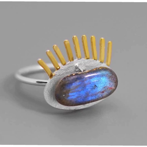 Anel olho com labradorita natural