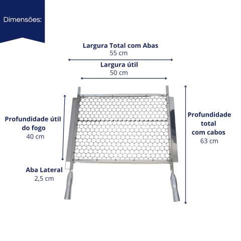 Grelha Para Churrasco Com Abas Churrasqueira Inox 55x40cm Tela Moeda - comprar online