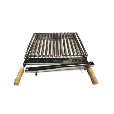 Grelha Churrasco Parrilla Argentina 40x40cm Inox Cabo de Madeira
