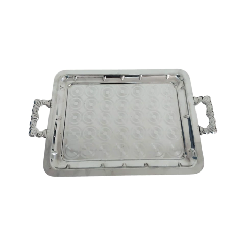 Bandeja Grande Retangular Com Alças Servir Café Chá Aço Inox