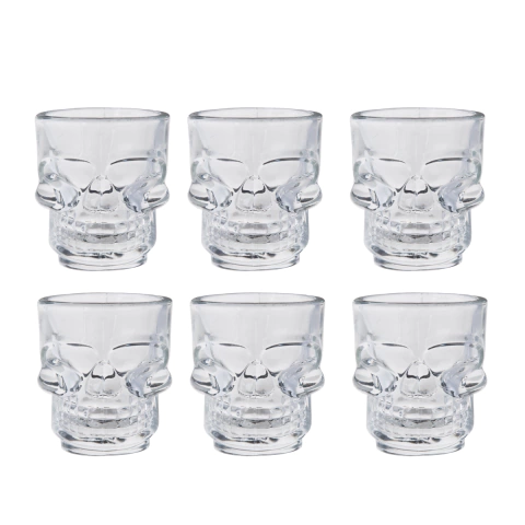 Jogo 6 Copos Caveira de Vidro Shot Drink Dose Vodka Tequila